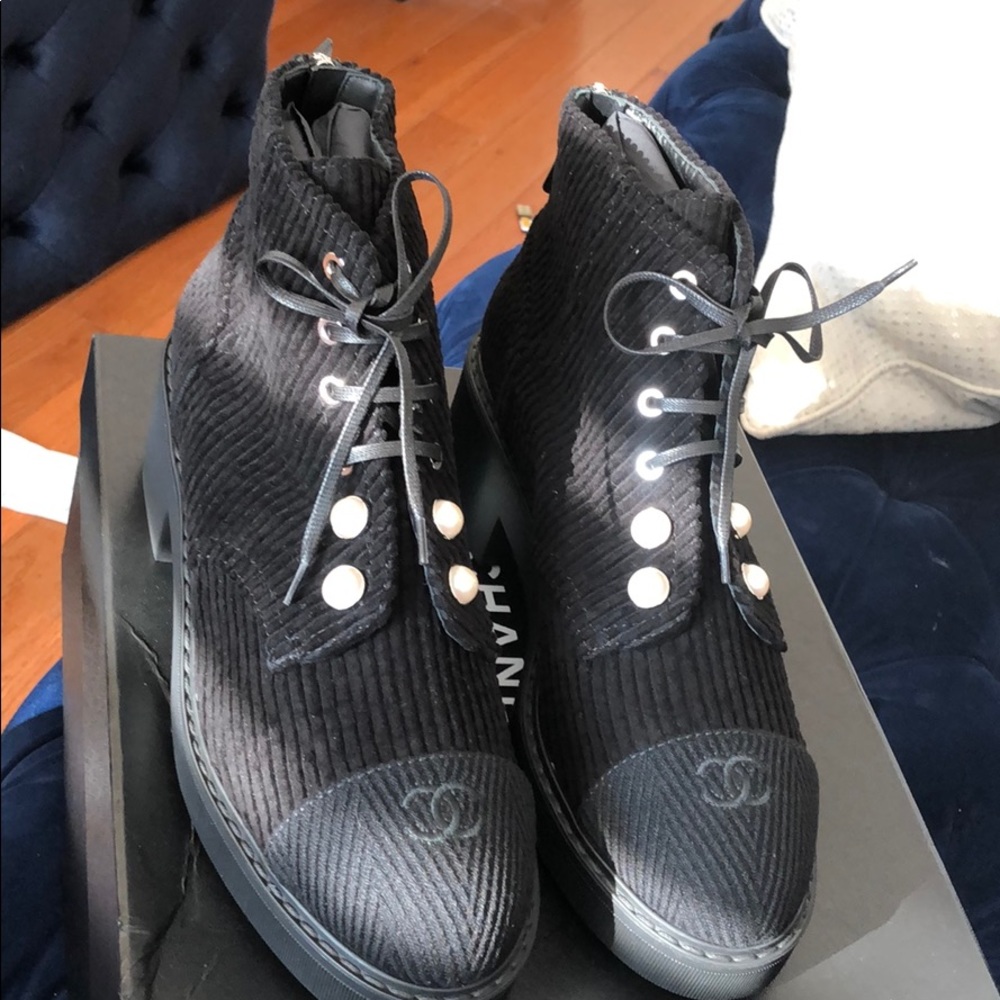 Chanel corduroy bootie